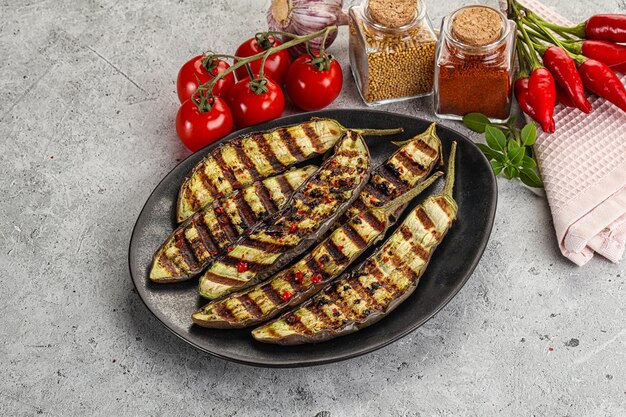 Grilled tasty ripe eggplant slice