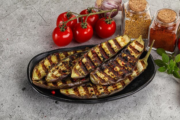 Grilled tasty ripe eggplant slice