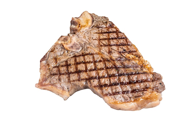 Foto tbone alla griglia o bistecca di carne di manzo porterhouse isolata su sfondo bianco