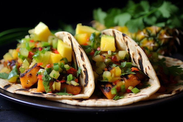 Grilled Teriyaki Tofu Tacos with Pineapple Salsa