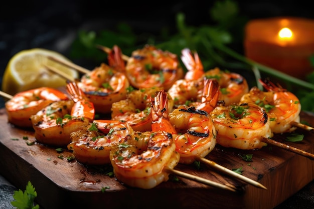 Grilled tiger shrimps with spice and lemon Grilled seafood Ai generative