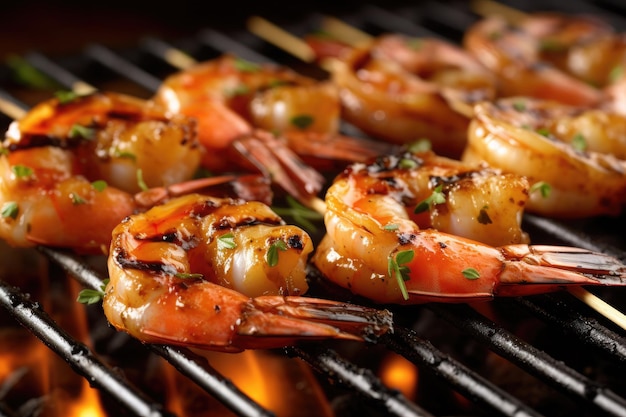 Grilled tiger shrimps with spice and lemon Grilled seafood Ai generative