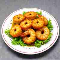 Photo grilled tiger shrimps with spice and lime black background