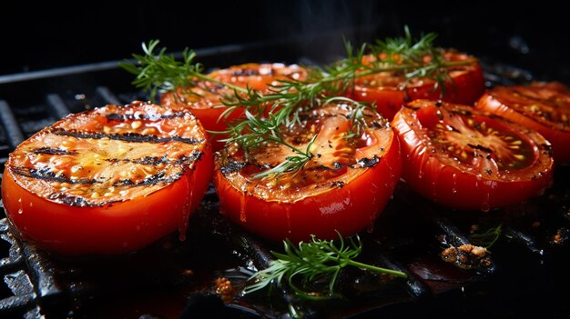 Grilled Tomato on Black Background Clear and Vibrant