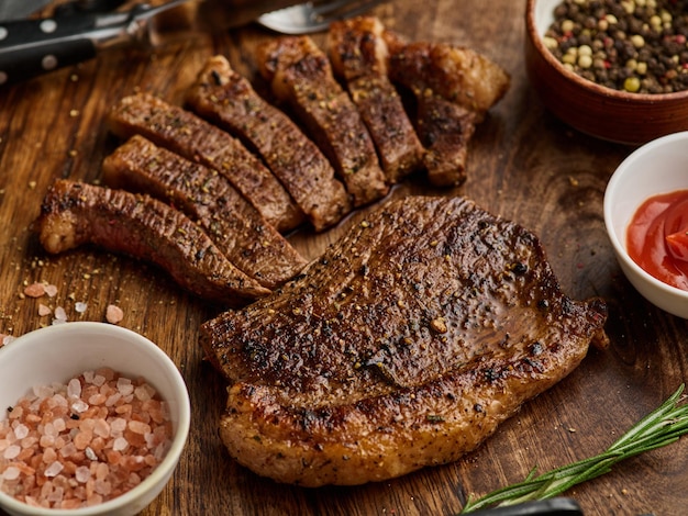 Grilled top sirloin or cup rump beef meat steak on wooden boardPicanha traditional Brazilian barbecue