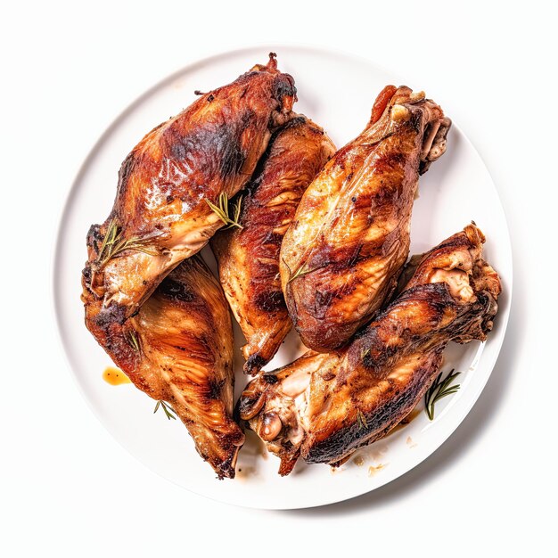 grilled turkey wings on white background top view