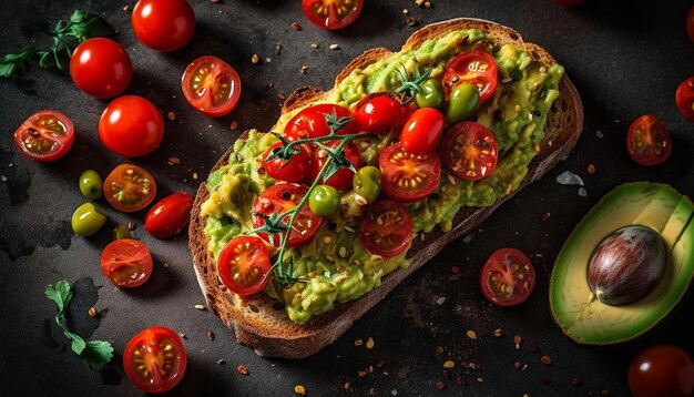 Grilled vegetable ciabatta sandwich with homemade guacamole and fresh cilantro generated by ai