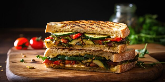 Grilled Vegetable Sandwich Hummus Harmony Veggie Delight Soft Natural Light