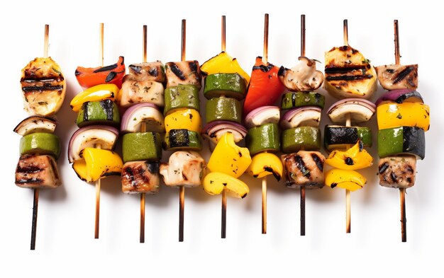 Photo grilled vegetable skewers on white background