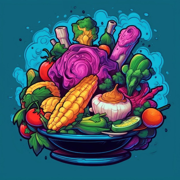 Grilled vegetables in an art style