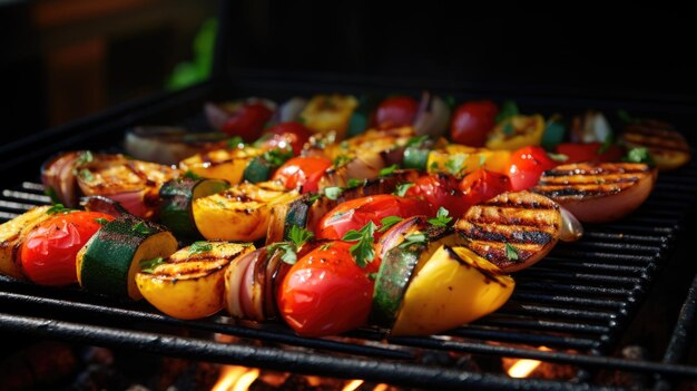 Grilled vegetables on barbecue grill closeup