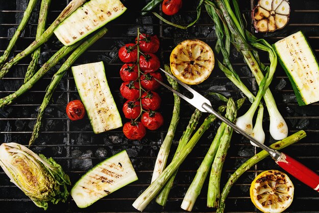 Grilled vegetables on charcoal