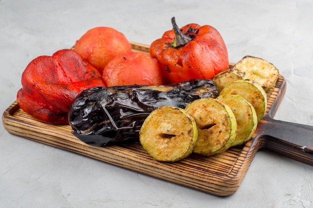 Grilled vegetables on a cutting board