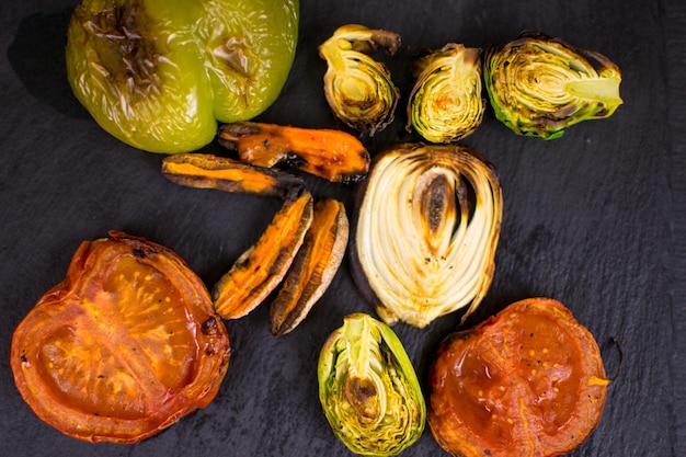 Grilled vegetables on a dark background