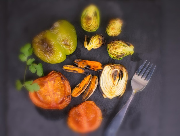 Grilled vegetables on a dark background