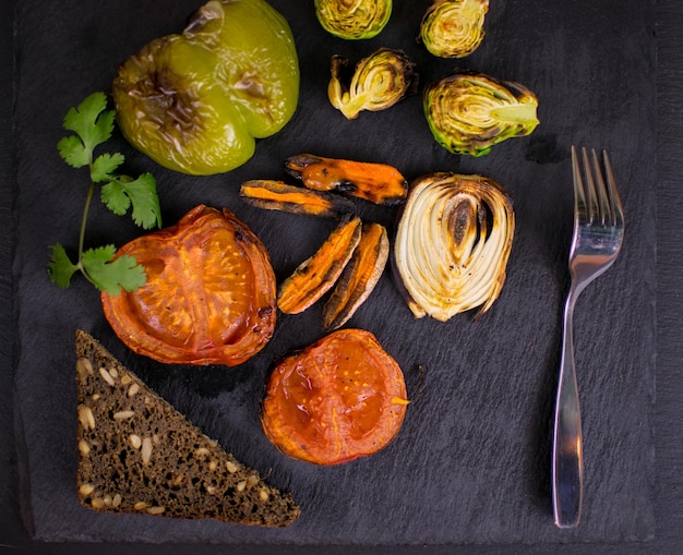 Grilled vegetables on a dark background