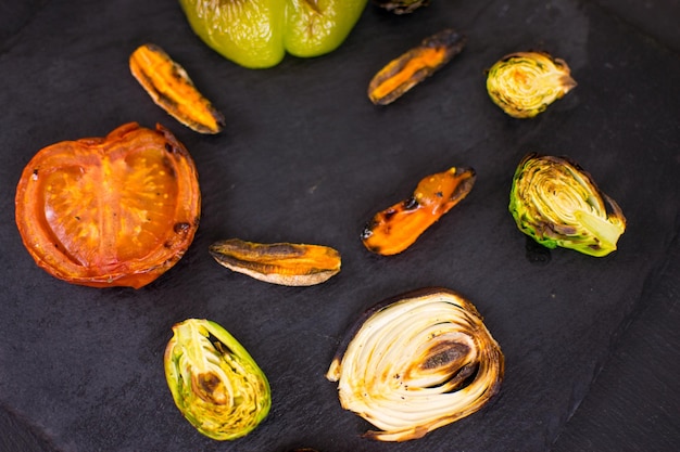 Grilled vegetables on a dark background