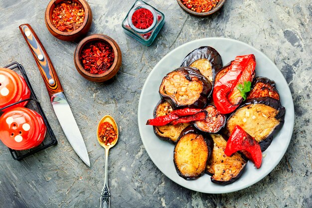 Grilled vegetables fragrant mix top view