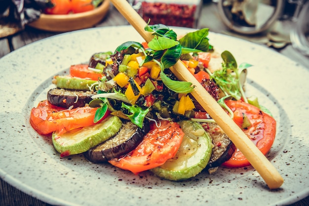 Grilled vegetables, grilled suluguni cheese