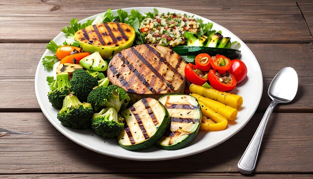 Фото Жареные овощи на деревянном фоне здоровая еда bbq веганская еда