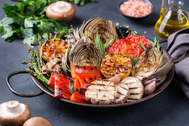 Grilled vegetables in a pan summer eating vegan food