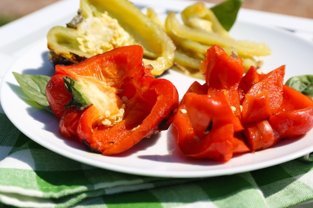 Grilled vegetables on plate closeup