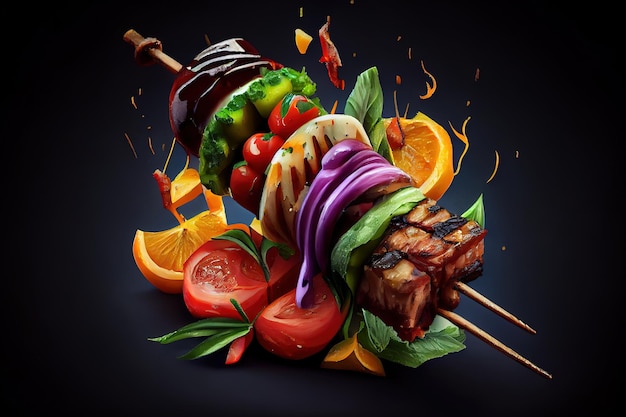 Grilled vegetables skewers kebab Generative Ai