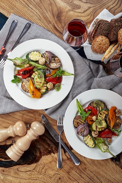 Grilled vegetables on a white plates