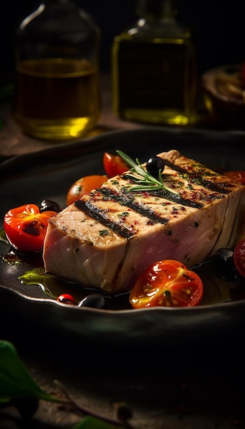 grilled white tuna poached in olive oil