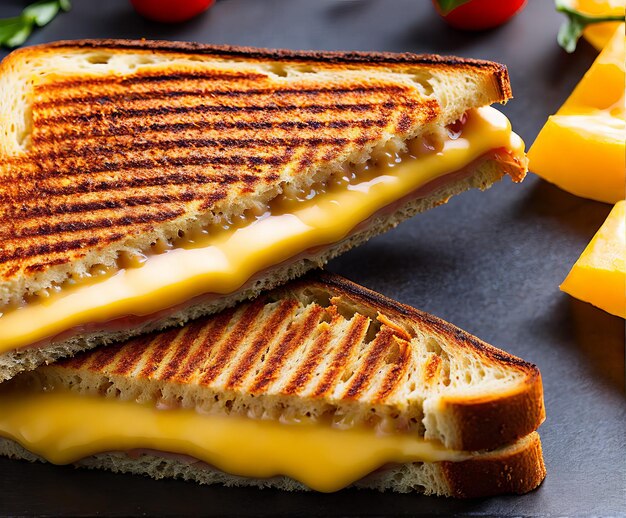 Photo grillen cheese sandwich with ham and cheese and vegetables