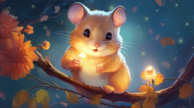 Grillig en creatief schilderij van een schattige hamster in de wildernis