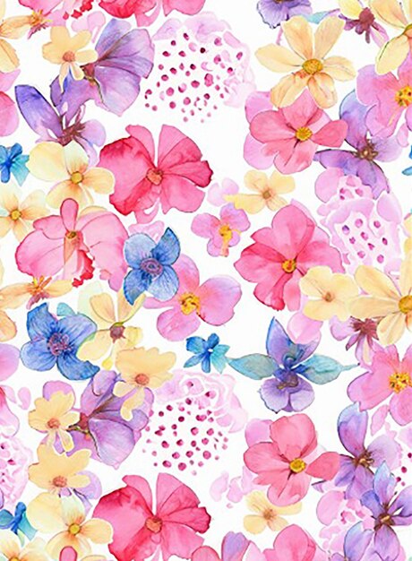 Grillige aquarelstijl naadloze patroon achtergrond van bloemen zoals hortensia's madeliefjes viooltjesGhim
