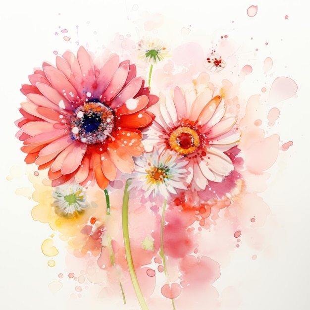 Grillige aquarelverrukking Ingewikkelde details en wervelende glitters verlichten de enkele Gerbera D