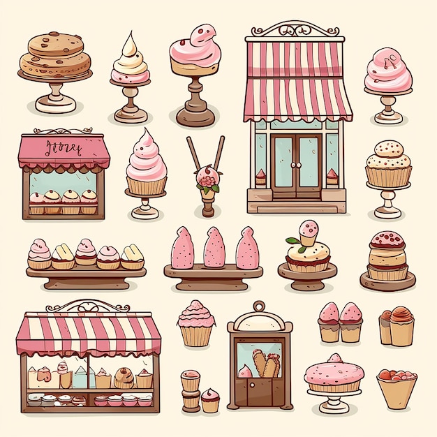 Grillige bakkerij charme schattige bakkerij decoratie clipart elementen