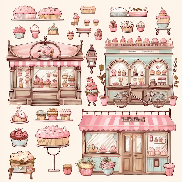 Grillige bakkerij charme schattige bakkerij decoratie clipart elementen