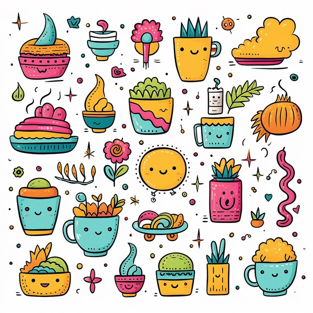 Grillige Doodle Wonderland Leuke kleurrijke Doodles collecties Clipart-elementen