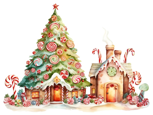 Grillige kerstbomen in aquarel illustratie