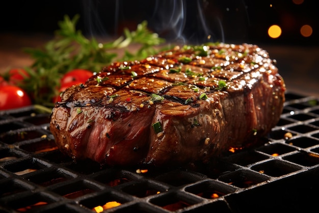 焼き牛肉のステーキを炎の上に焼く ゲネレーティブ・アイ