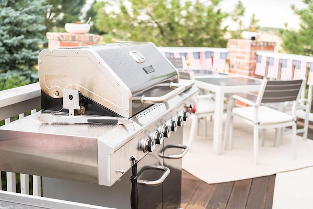 Grilling fresh summer vegetables on an outdoor gas grill.