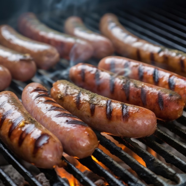 Grilling sausages on barbecue grill Generative AI