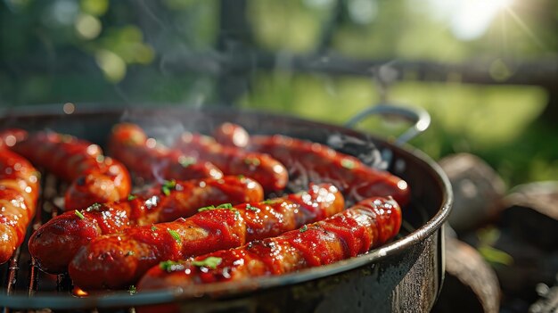 写真 屋外でソーセージを焼く