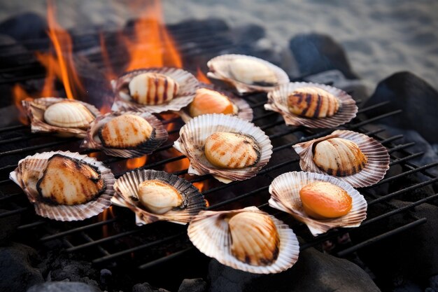 ビーチで貝を焼く BBQ ゲネレーティブ・AIで作られた