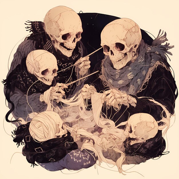 Grim Family Crafting Skeleton Narrative Artwork