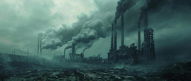 The Grim Reality Smokestacks against a Dark Apocalyptic Sky