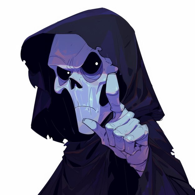 Grim Reaper cartoon personage met scythe die alleen staat Generatieve AI