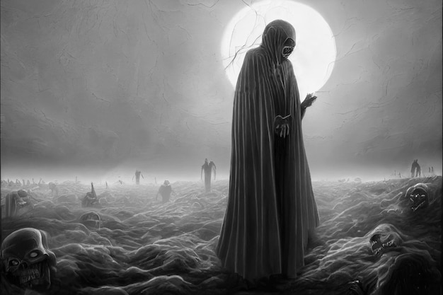 Grim reaper collecting souls at night halloween festival\
concept digital art