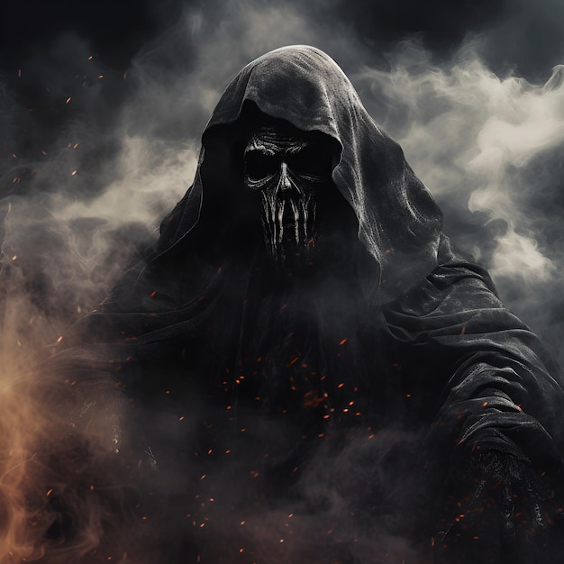 Grim Reaper die uit de rook komt Horror en Halloween concept