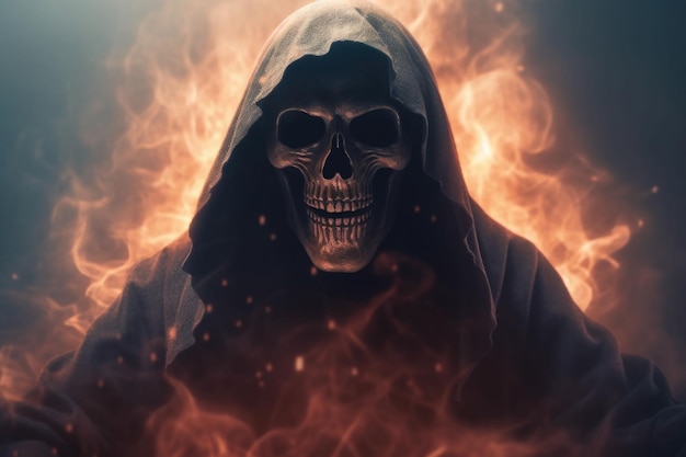 Grim reaper emerging from smoke Horror and Halloween concept Generative AI