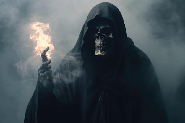 Grim reaper emerging from smoke Horror and Halloween concept Generative AI