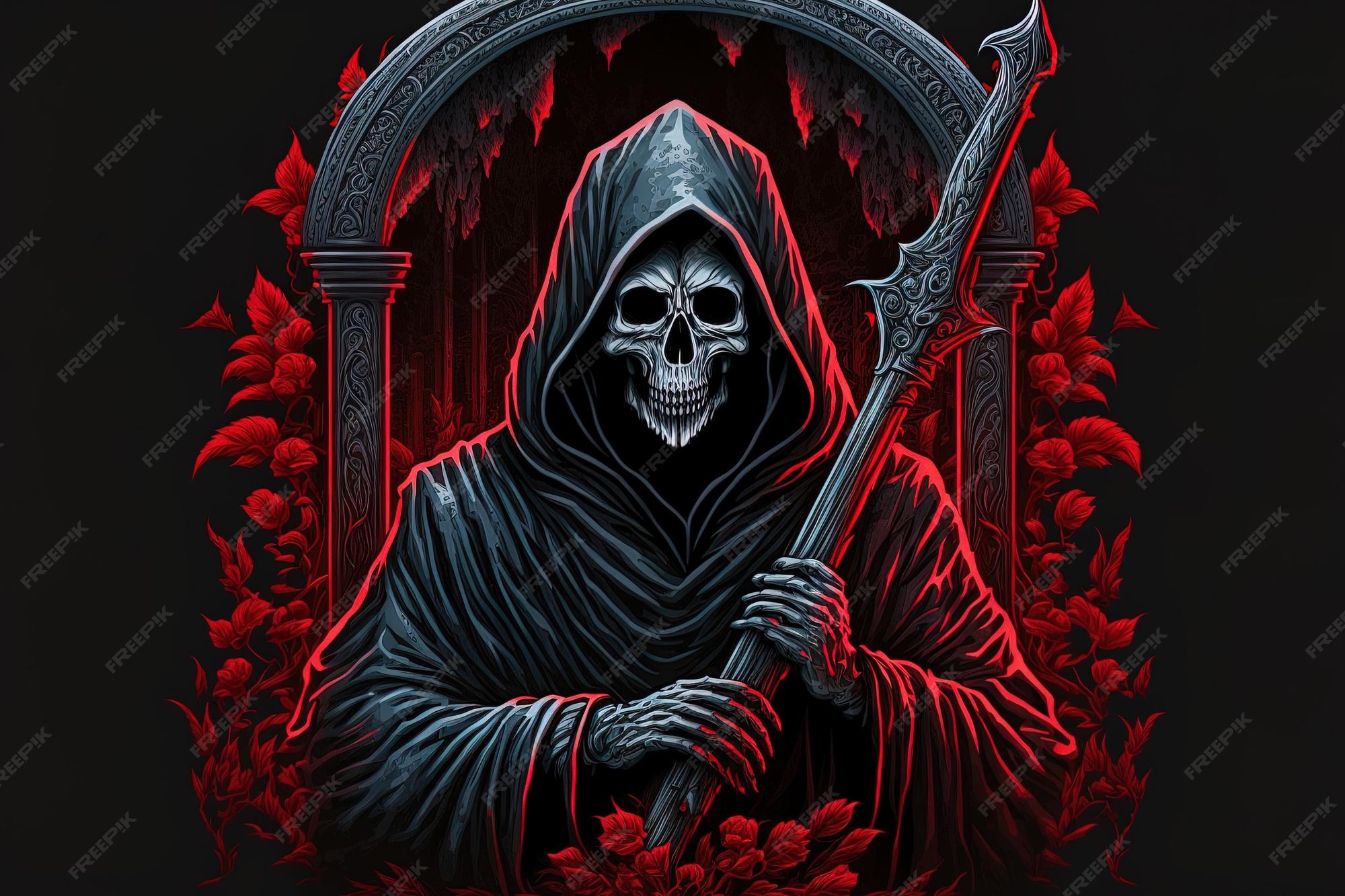 Premium Photo The grim reaper has a crimson hood